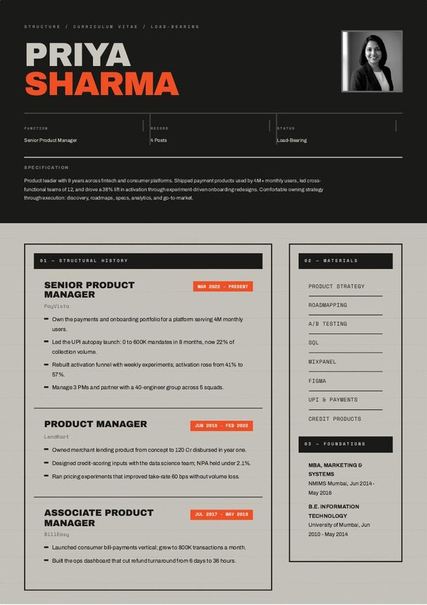 Brutalist resume template preview