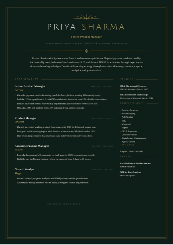 Bombay Deco resume template preview