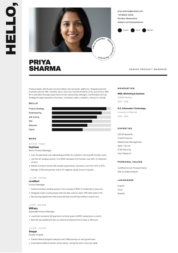 Hello resume template preview