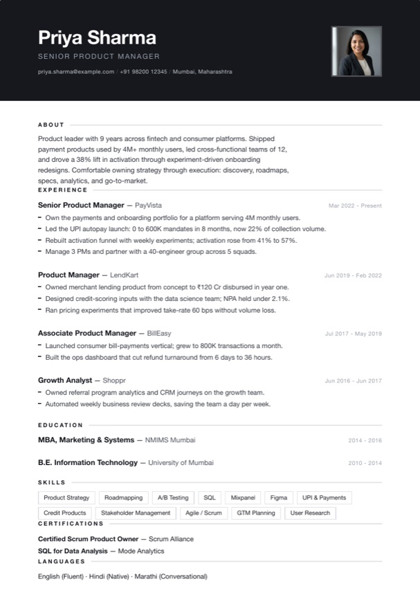 Marquee resume template preview