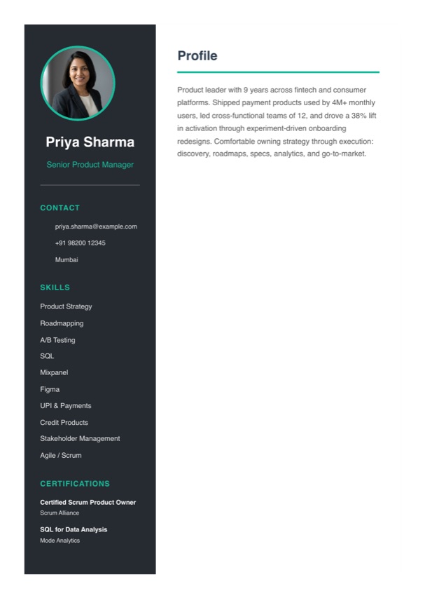 Two-Column Pro resume template preview
